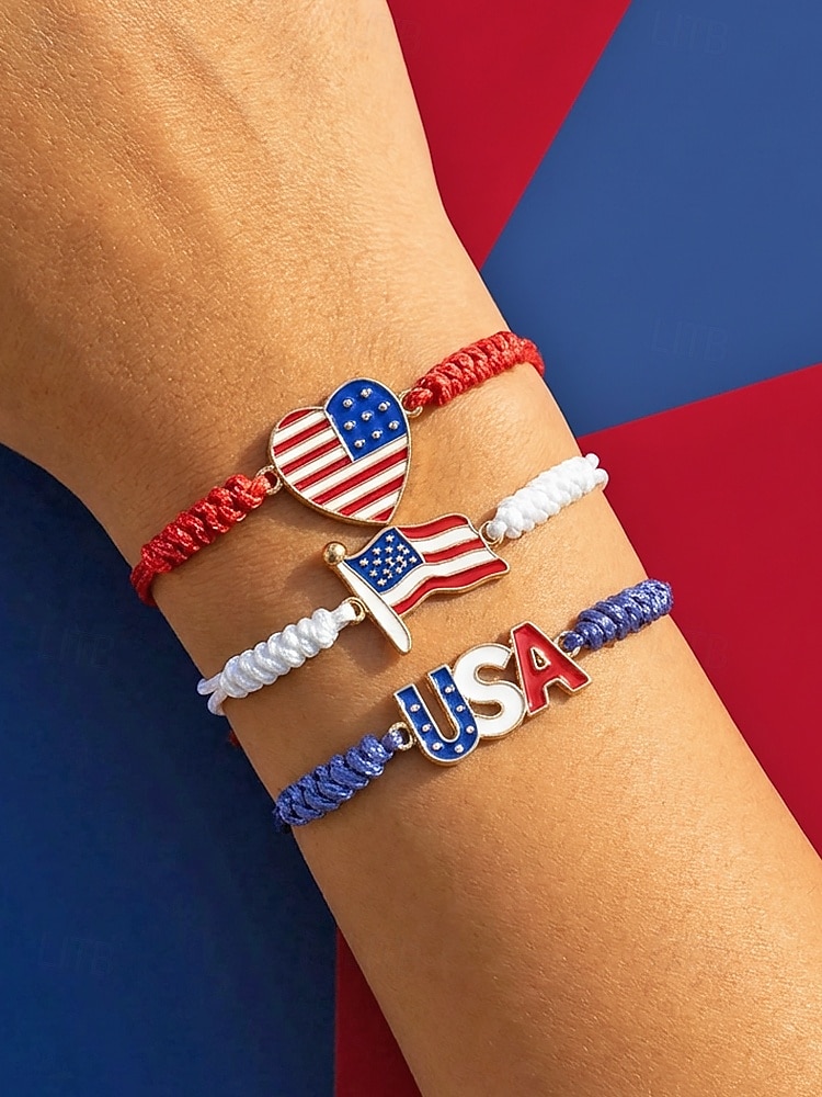 Unisex Alloy & Polyester Adjustable USA Flag Bracelet, Multi-Color Patriotic Charm Rope Bracelet for America 250th Anniversary, Independence Day, Casual Wear, Travel and Vacation Styling 2026 - THB ฿271 –P2