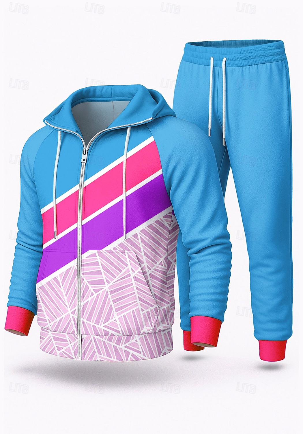 Herre Sportsklær fra 80-tallet Hattetrøje Joggedress Snorer Ta igjen glidelåsen Geometrisk Treningsdrakt Høst Vinter Svart Rosa Spandex Yrke Utendørs Reise Lettvekt Mote Langermet Sport Sportsklær 2026 - $47.99 –P9