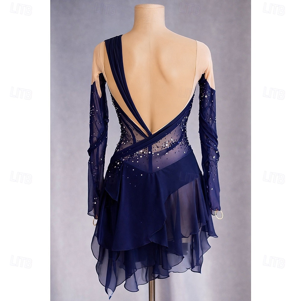 Taitoluistelupuku Naisten Luistimet Hameet Laivasto Tilkkutäkki Epäsymmetrinen helma Elastinen Kouluts Kilpailu Luisteluasu Klassinen Kristalli / Strassi Pitkähihainen Luistelu Taitoluistelu 2026 - $331.69 –P2