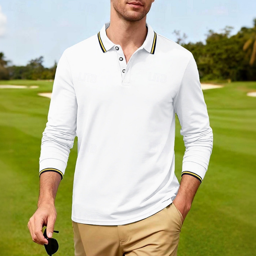 Men's Golf Shirt Golf Polos Shirts Casual Street Lapel Long Sleeve Basic Modern Plain Buttons Spring Fall Regular Fit Black White Red Navy Blue Dark Grey Light Blue Golf Shirt 2026 - $20.99 –P12