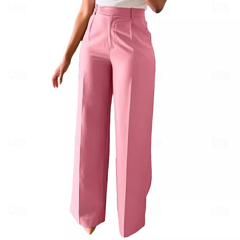 Mulheres Calças Social Elegante Moda Casual Diário Comprimento total Cintura Alta Côr Sólida Tecido Bolsos Perna reta Conforto Macio Respirável Micro-Elástica Streetwear Praia Feriado Cinzento Escuro de 2026 por $34.99 –P8