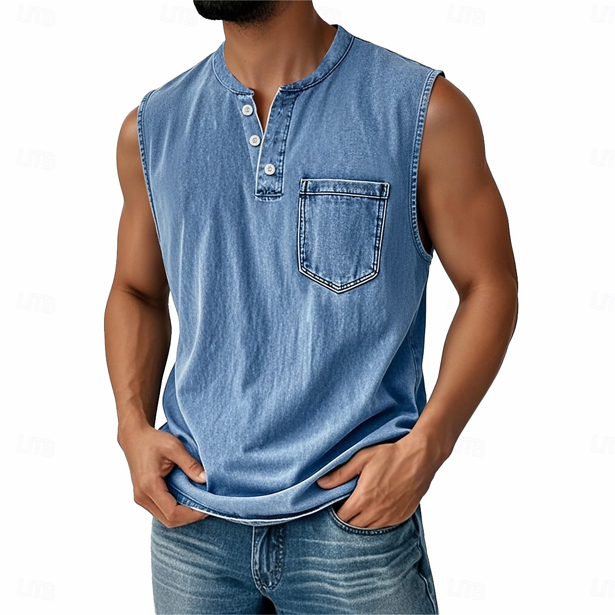 Ανδρικό vintage γιλέκο 100% βαμβάκι, αμάνικο πουκάμισο Henley, καλοκαιρινό, φθινόπωρο, απλό, σχεδιαστής μόδας, κλασικό, διακοπές, δρόμος, μαύρο, ροζ, μπλε, μπλουζάκι για άνδρες 2026 - $25.99 –P2