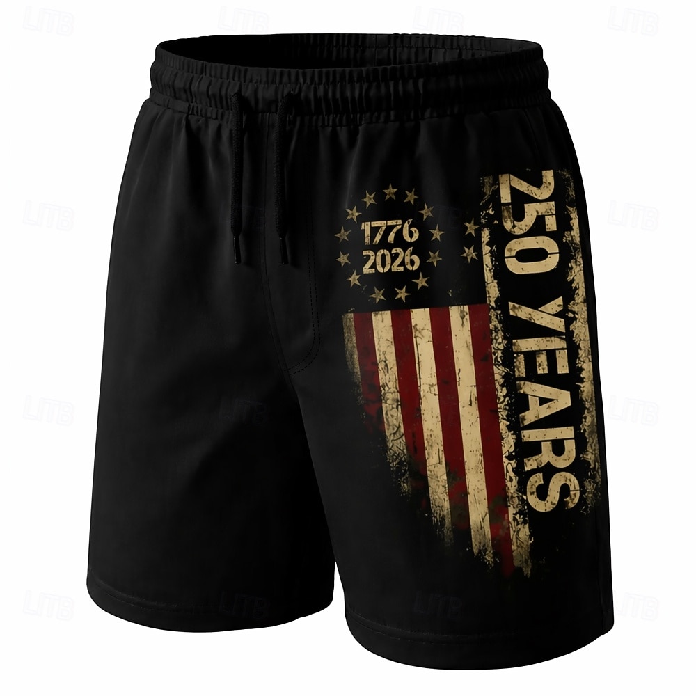 2026年 男性用 7月4日 米国建国250周年 米国旗 1776年 スイムトランク スイムショーツ ボードショーツ ミディアムウエスト 愛国 祝日 サイドポケット メッシュライニング 伸縮性のあるドローストリングウエスト デザイナー 衣類  コレクション – $20.99 –P1