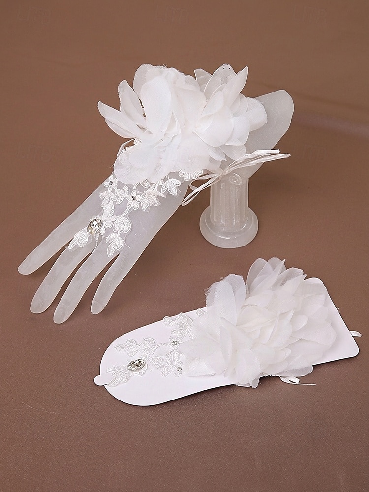 brudhandskar för kvinnor, polyestermaterial, flerfärgade, kronbladsblommönster med strassdetaljer, eleganta spetshandskar perfekta för bröllop, fester och speciella evenemang 2026 - $11.99 –P6