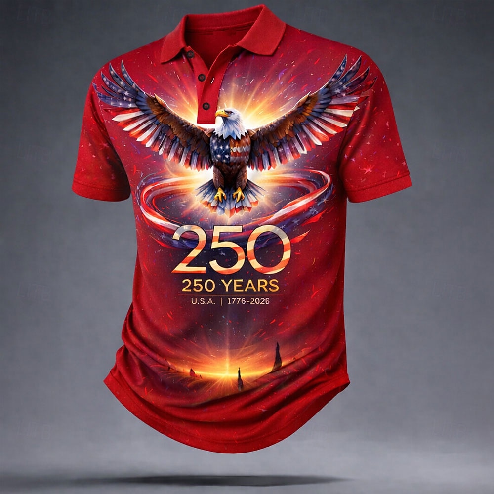 4th of July 2026 250th Men's American US Flag Polo Shirts Short Sleeve Polo Shirts Lapel Casual Athleisure Daily Wear Festival Outfit 3D Print Buttons Summer Spring Blue Red Gray 2026 - $21.99 –P1