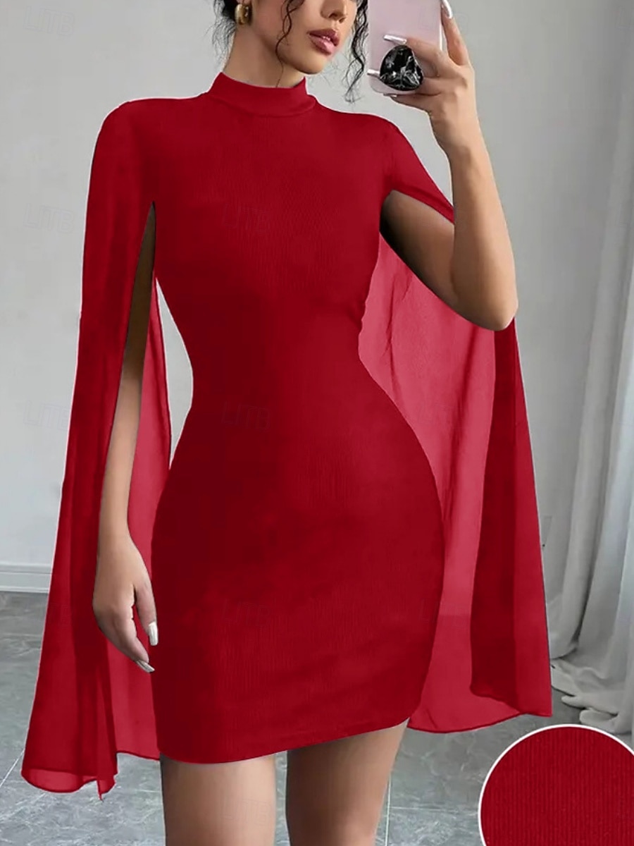Mulheres Minivestido Vestido preto Vestido casual Elegante Moda Moderno Ao ar livre Férias Para Noite Delgado Tecido Manga Longa Gola Alta Azul Preto Vermelho Verão Primavera de 2026 por $22.99 –P3