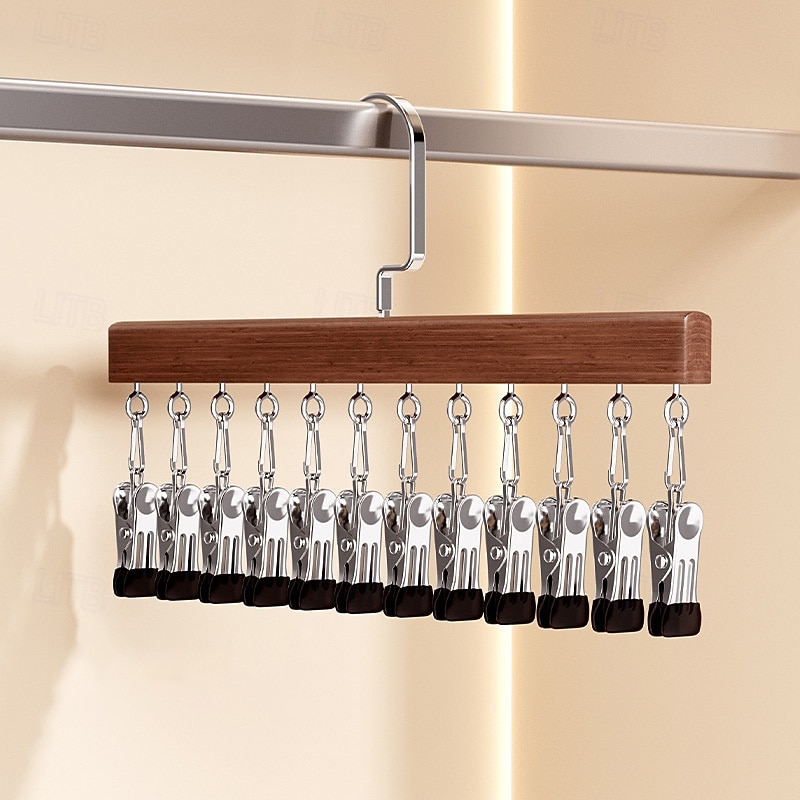 garderobsorganisatör med 12 klämmor, platsbesparande hängande garderobsorganisatör, platsbesparande mössa, halsduk, klädnypor för jeans, kjolar, strumpor, byxgalgar med klämmor 2026 - $9.99 –P7