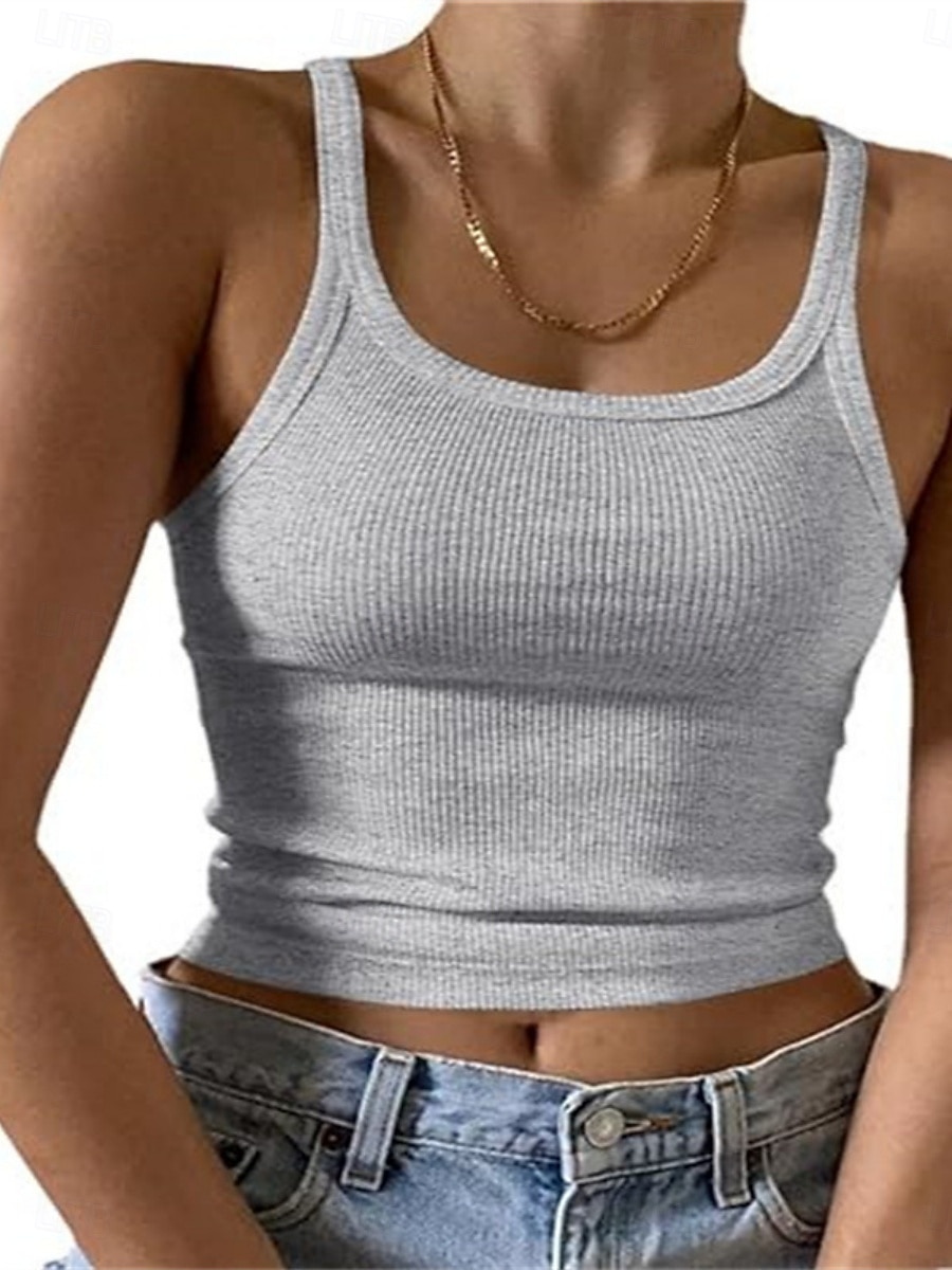 Damen Tank Top Ärmelloses Shirt T-Shirt Einfarbig Mode Klassisch Lässig Ärmellos Rundhalsausschnitt Normale Oberteile Täglich Ausgehen Wochenende Blau Kastanienbraun Schwarz Weiß Gelb Sommer Frühling 2026 - $9.49 –P10