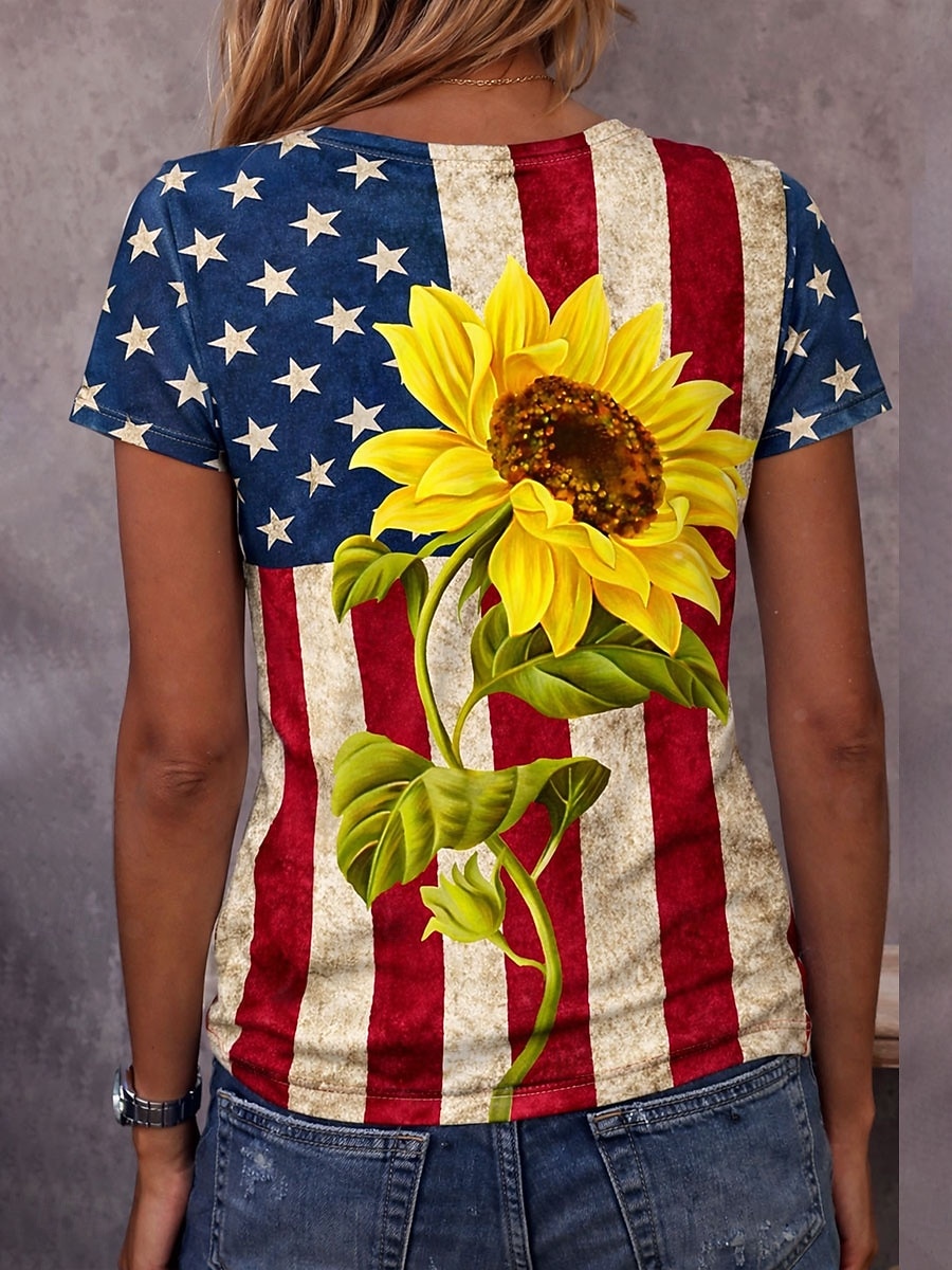 día de la independencia americana Mujer Camiseta Estampado Graphic Bandera Vintage Elegante Clásico Manga Corta Escote en Pico Tops regulares Diario Azul Piscina Verano Primavera 2026 - $21.99 –P2