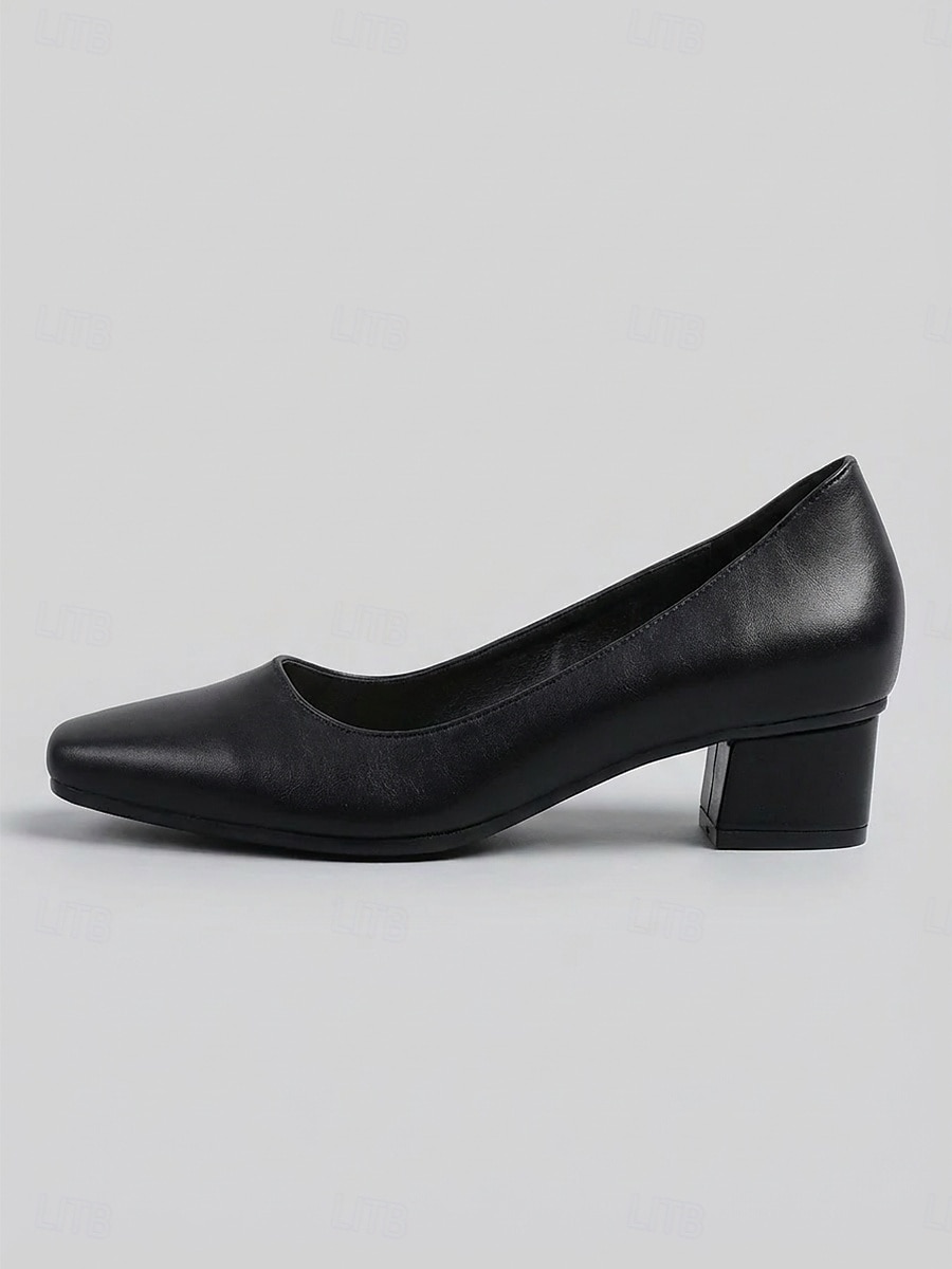 comfortable low heel black dress shoes IDIFU Heels Women's Pumps Closed Round Toe Block Chunky Heels Short Small Thick Homecoming Work Prom for Women Comfort Cute Dressy Formal Classic Pumps Shoes(Black Pu on design enhances convenience while maintaining a snug and secure fit Pointy Low Heel Black Mules,