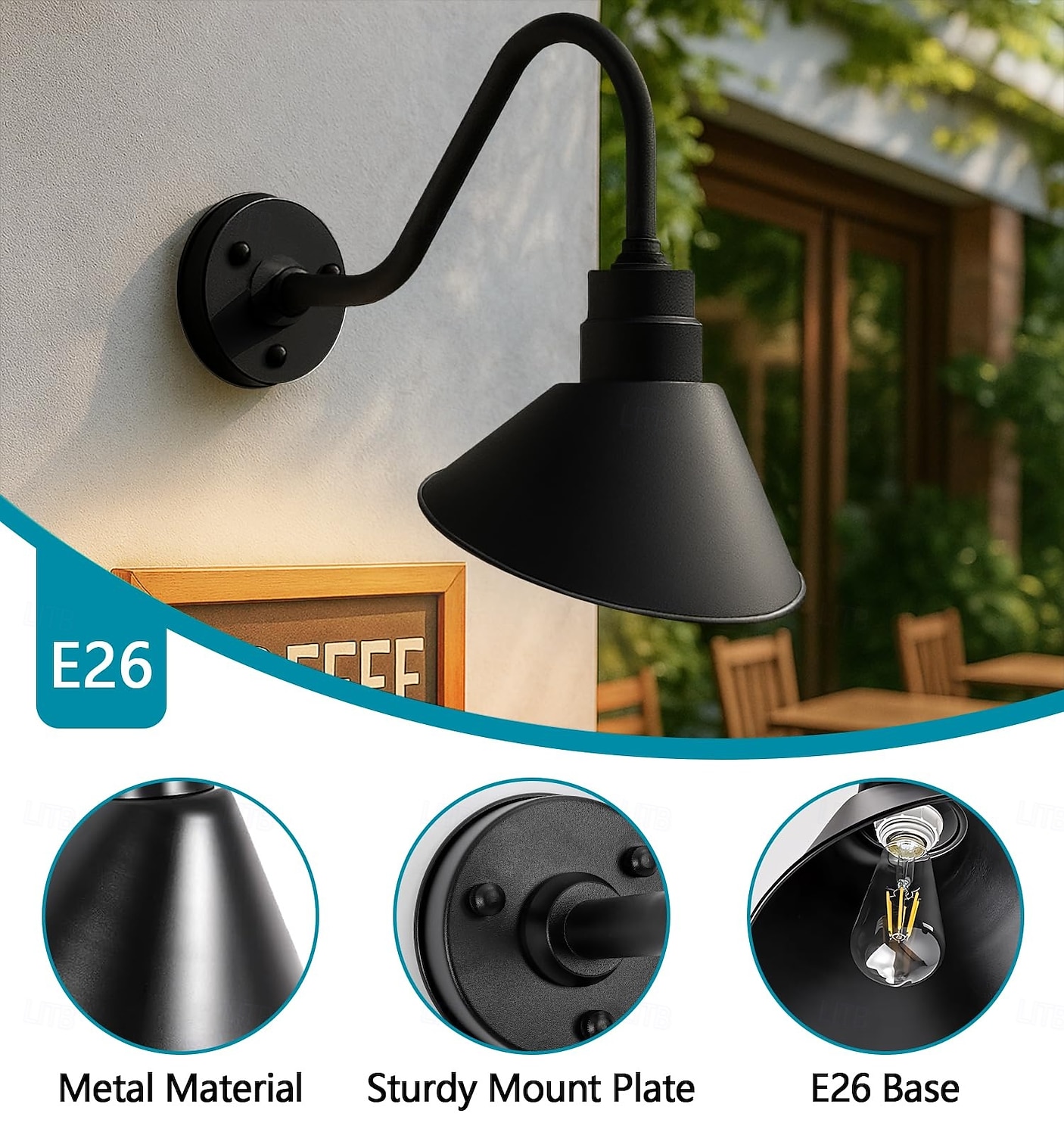 pajta lámpa hattyúnyak fali lámpa kültéri/beltéri IP65 vízálló farmház fali tartó vintage világítótest matt fekete kültéri verandára, házba, garázsba, teraszra, bérleményekbe, raktárba 2026 - $199.99 –P9