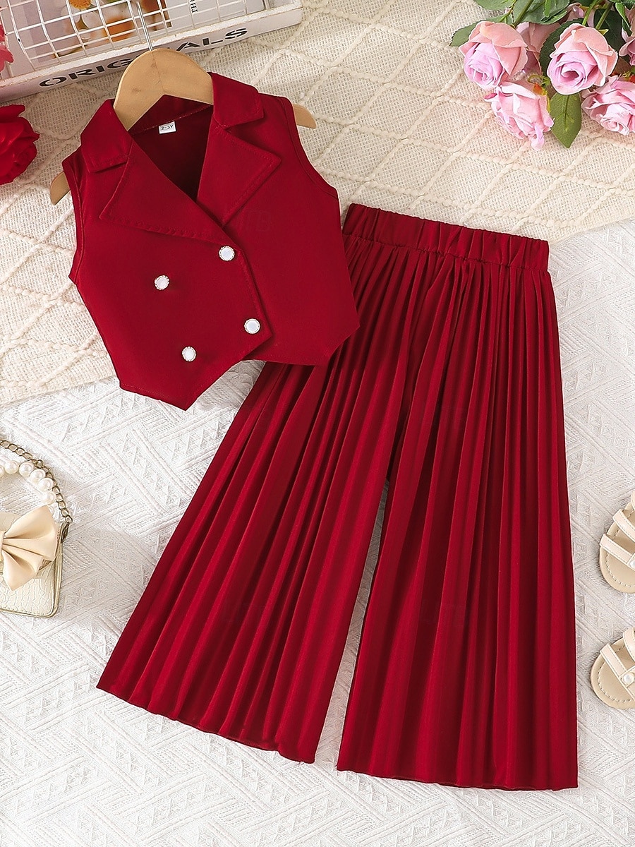 2 Pezzi Bambini Ragazze Tinta unica Arricciato Camicia & Pantaloni Impostato Senza Maniche Moda Casuale Dai 4 anni in su Estate Rosa scuro Bianco Rosa del 2026 a $27.99 –P17