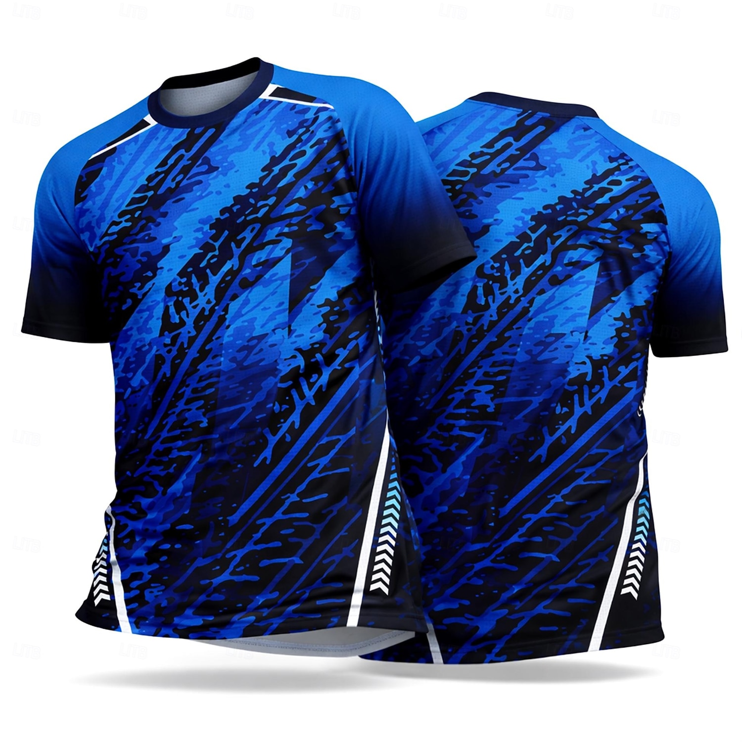Herr Fotbollströja Geometrisk Lutning Abstrakt Atletisk t-shirt Sommar Kortärmad UPF 50 Snabb tork Fuktabsorberande Andningsfunktion Turnering Fotboll Gym Löpning Träning Sport Blå / Svart Sportkläder 2026 - $18.99 –P4