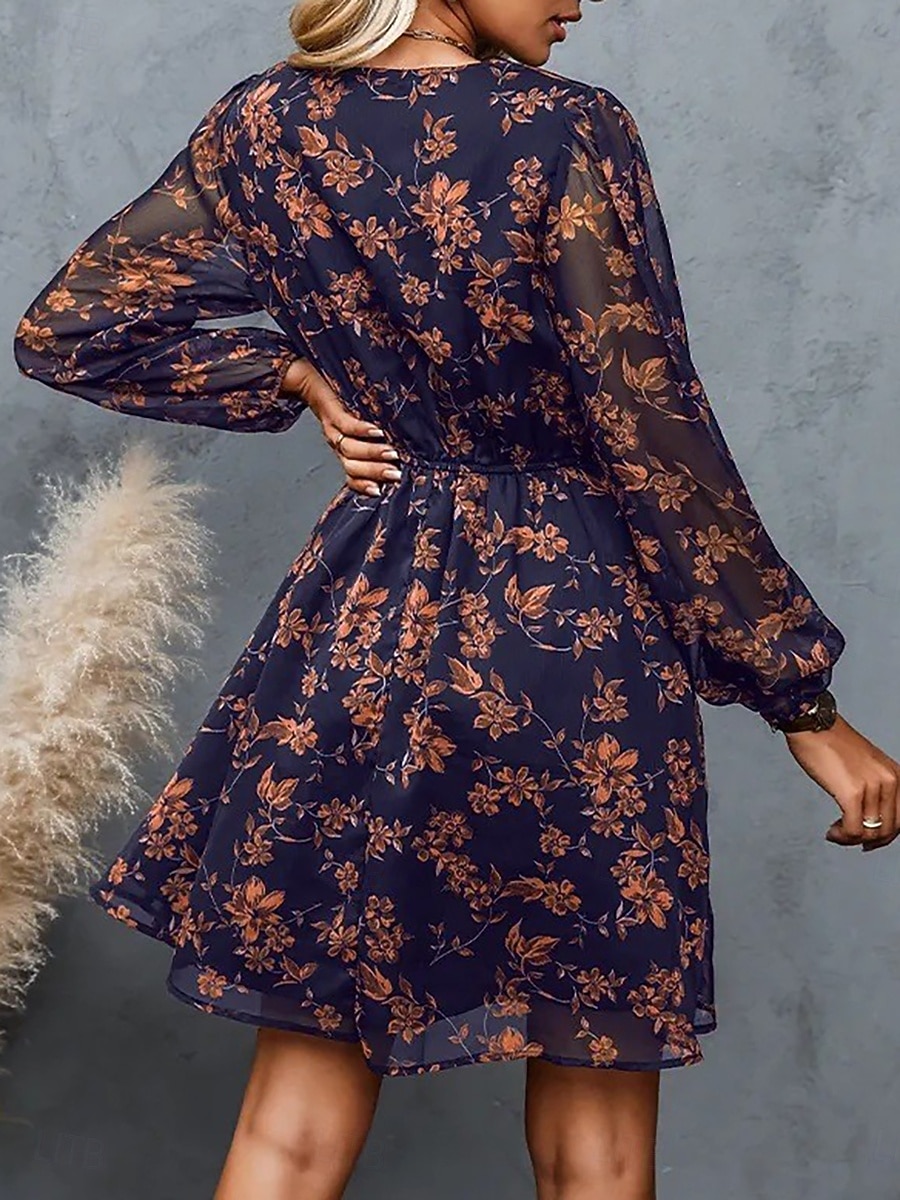 Dames Mini-jurk Casual jurk Chiffon jurk Jurk met print Elegant Modieus Modern Buiten Vakantie Uitgaan Normale pasvorm Bloemig Lange mouw V-hals blauw Zwart Leger Groen Paars Zomer Lente Herfst 2026 - $35.99 –P7