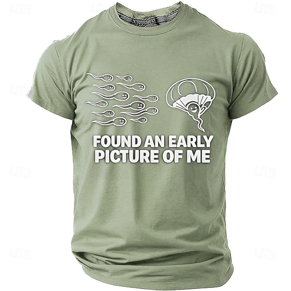 Men's FOUND AN EARLY PICTURE OF ME Funny Born Winner Graphic T-Shirt Sperm Parachute Cartoon Joke Tee Smart Player Humor Creative Gag Gift Short Sleeve Casual Designer Clothing Apparel S M L XL XXL XX 2026 - $21.99 –P5