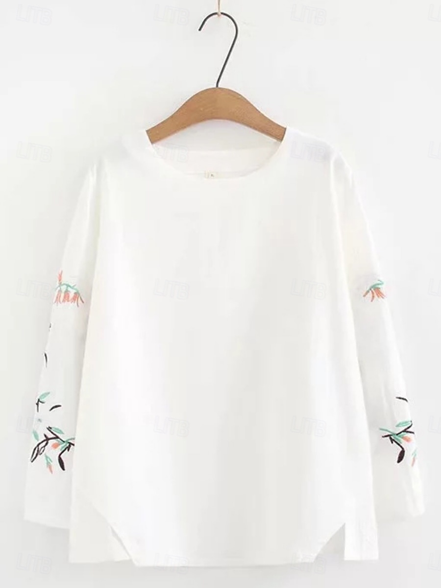 Pentru femei Tricou Tee Top Brodat Floral Modă Clasic Casual Manșon Lung Stil Nautic Topuri obișnuite Zilnic Ieșire Sfârșit de săptămână Alb Galben Bleumarin Vară Primăvară Toamnă 2026 - $19.99 –P2