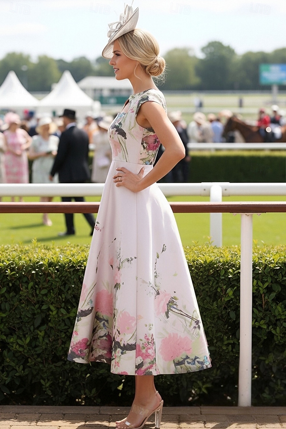 Corte A Vestido Midi Vestido de Fiesta Vestido Cóctel Vestido Invitada Boda Vestido de Madrina Correas Cuello Barco Elegante El derby de Kentucky Satén con Estampado flor 2026 - $206.99 –P3