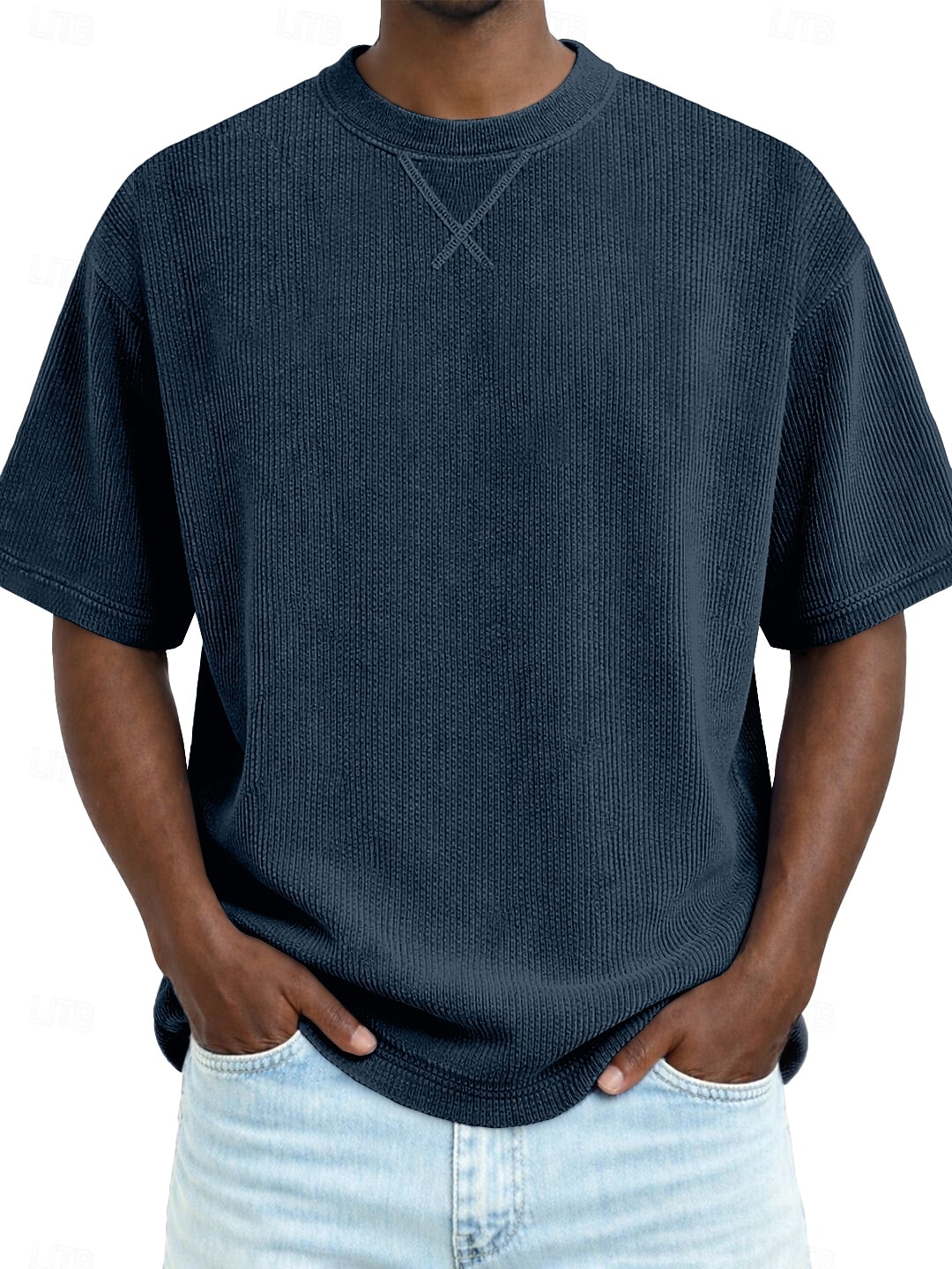 Hombre Camiseta Camisa de Pana Camiseta superior Manga Corta Cuello Barco Verano Primavera Todas las Temporadas Color sólido A Rayas Tira de pozo Básico Retro Antiguo Casual Suave Pana Vacaciones 2026 - $20.99 –P5