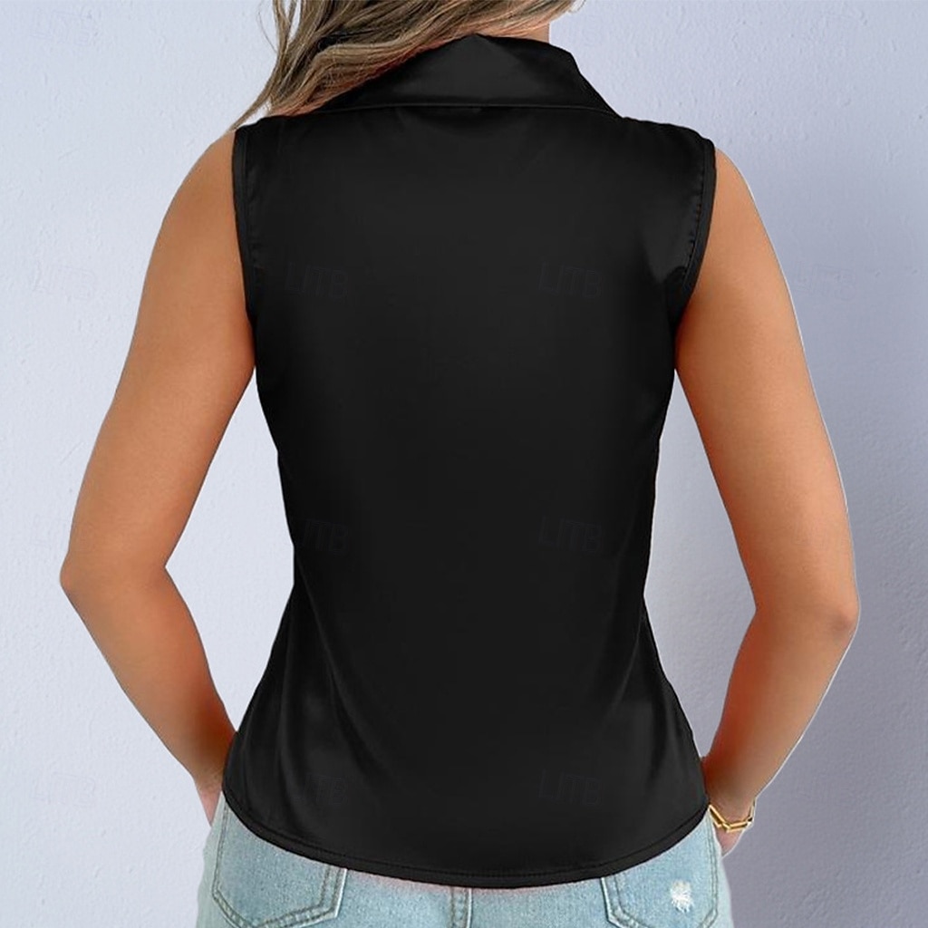 Women's Shirt Satin Blouse Dress Shirt Button Up Shirt Solid Color Plain Elegant Fashion Casual Sleeveless Turndown Regular Tops Daily Office Work Black White Yellow Red Purple Summer Spring Fall 2026 - $24.99 –P16