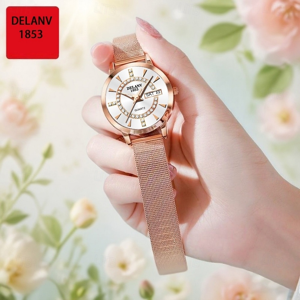 2026年 ローズゴールドレディース腕時計、レッドグラデーションダイヤル、ラインストーン付き、レディース高級クォーツ腕時計、日付カレンダー表示、調節可能なメッシュストラップ、お母さん、奥さん、彼女へのエレガントなファッションジュエリーギフト  コレクション – $21.99 –P5