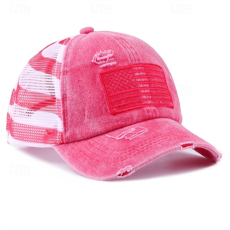 Патриотическая бейсболка для женщин с эффектом потертости и хвостиком, хлопковая кепка-тракер с вышитым американским флагом и застежкой-липучкой сзади, посвященная 4 июля, Дню независимости, 250-летию 2026 - $16.99 –P10