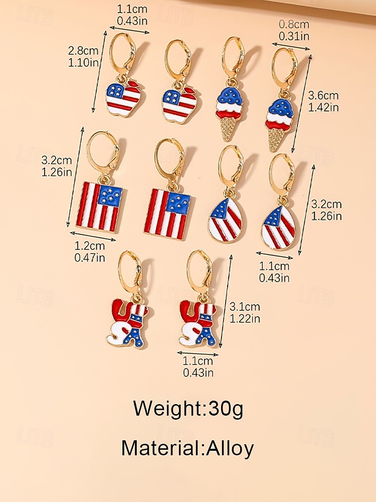 Women's Patriotic Alloy Earring Set, Multi-Style USA Flag Dangle Hoop Earrings for USA 250th Anniversary, Independence Day and Everyday Casual Wear 2026 - $11.99 –P12