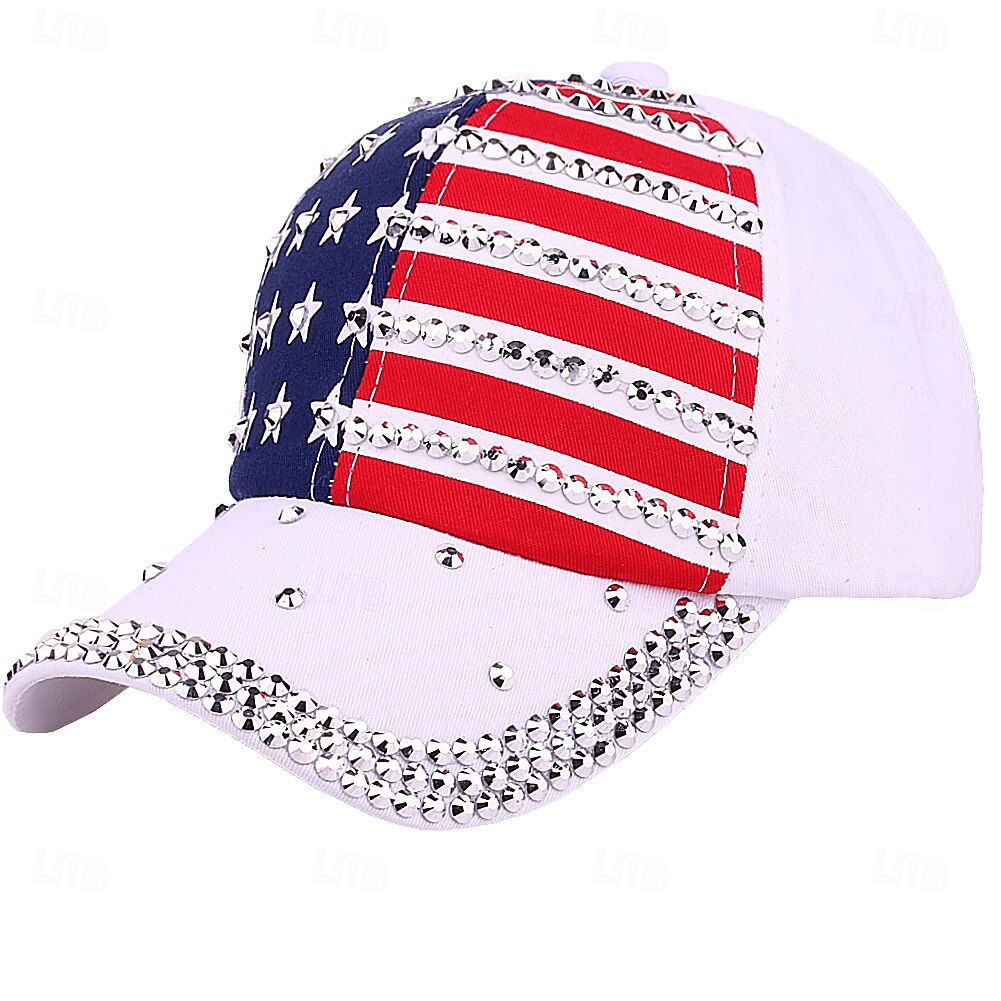 Cappellino da baseball patriottico con bandiera americana e strass a forma di stella, cappellino regolabile da uomo e donna, cappello da sole per esterni, 4 luglio, Giorno dell'Indipendenza, 250° del 2026 a $16.99 –P1