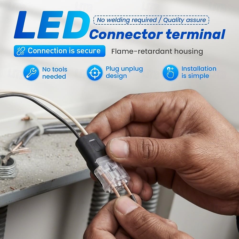 2026年 ダブルワイヤプラグインコネクタ、LEDライトストリップ低電圧コネクタ2ピン、ロックバックル付き - クイック接続、ワイヤの被覆を剥がしたり切断したりする必要はありません、50個入り  コレクション – $16.49 –P6