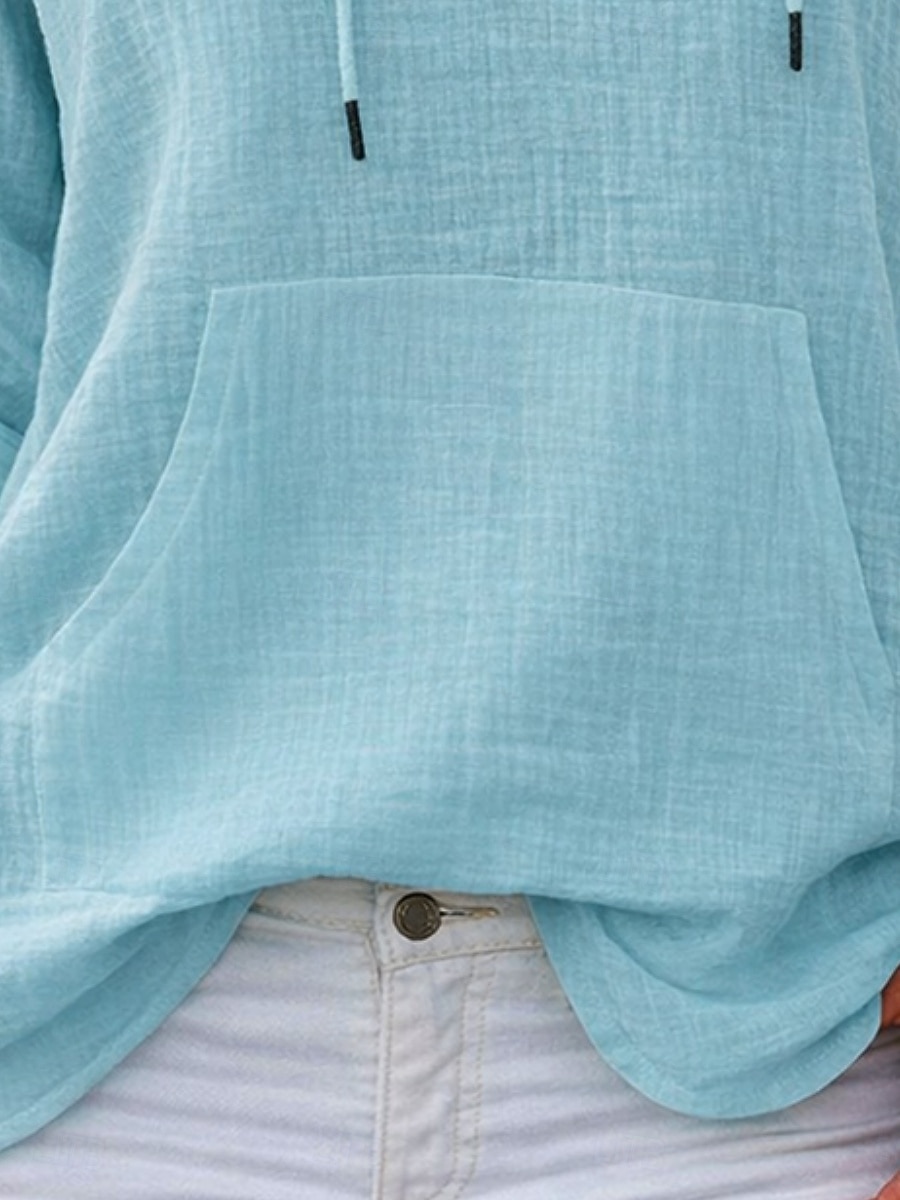 Damskie Koszule bawełniane lniane Jednokolorowe Codzienny Elegancki Podstawowy Długi rękaw Kaptur Zwykłe topy Codzienny Niebieski Granatowy Beżowy Lato Wiosna Jesień 2026 - $24.99 –P4