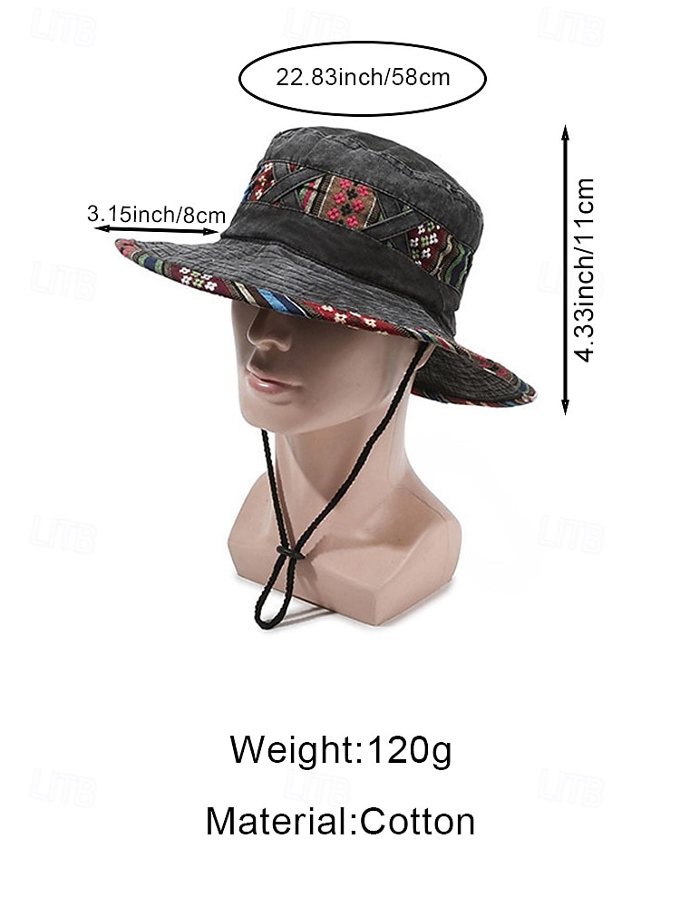 Men's Bohemian Style Cotton Blend Bucket Hat with Ethnic Patterns, Multi-Color Design – Perfect for Casual Everyday Wear and Vacation Travel 2026 - $11.99 –P16