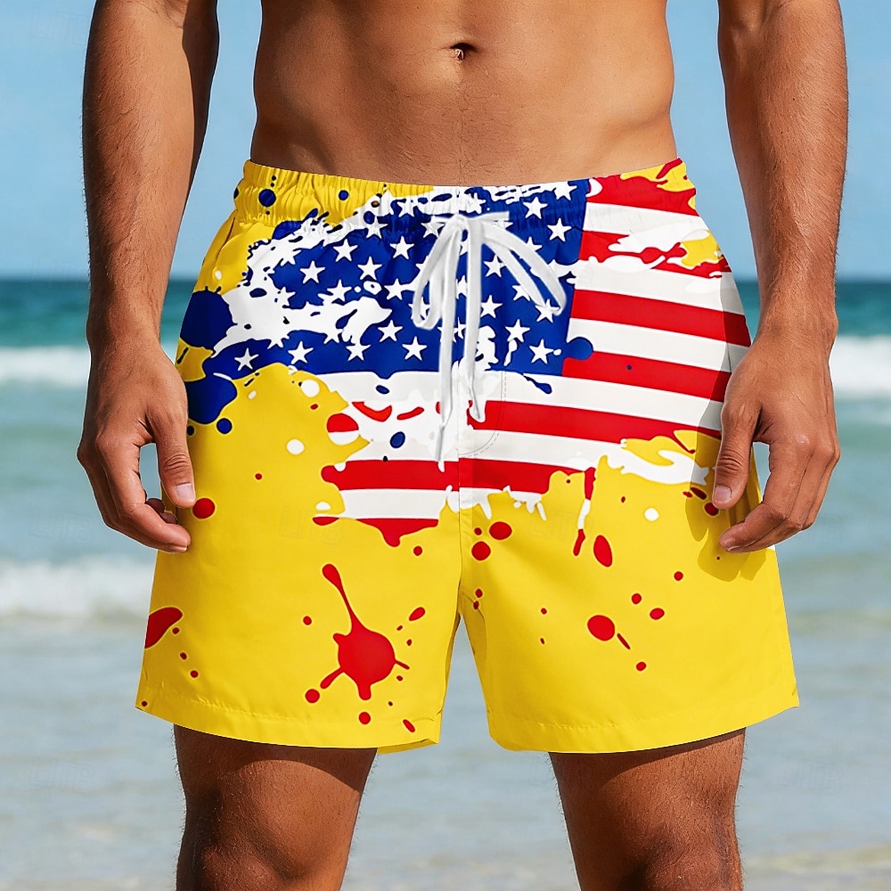 Men's 4th of July U.S. 250th Anniversary US Flag Patriotic Swim Trunks Swim Shorts Board Shorts Mid Waist Casual Holiday Side Pockets Mesh Lining Elastic Drawstring Waist Designer Clothing Apparel 2026 - $20.99 –P2