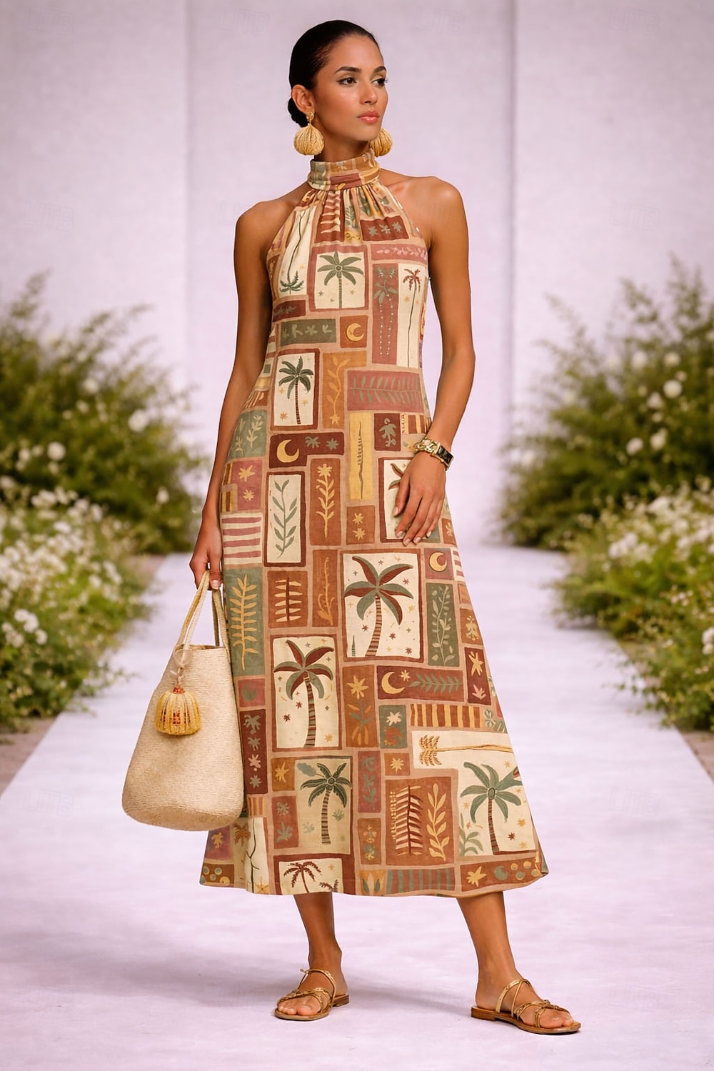 Per donna Abito Midi Vestito Casual Abiti Boho Chic Bohemien Vacanza Tropicale Spiaggia Ferie Data Vestibilità regolare Grafico Tropicale Senza Maniche All'americana Arancione Estate Primavera del 2026 a $39.99 –P1