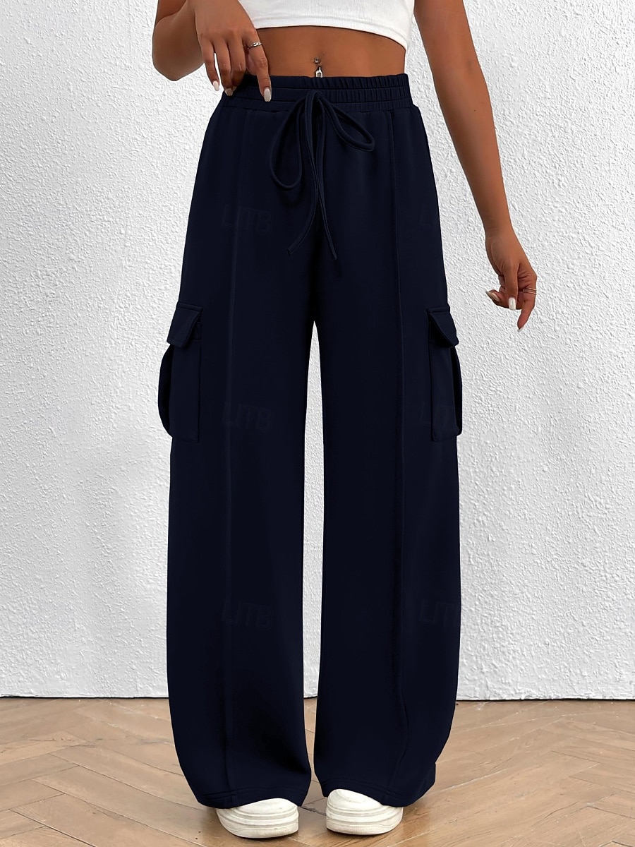 Women's Cargo Pants Chinos Vacation Streetwear Casual Full Length Medium Waist Plain Drawstring Pocket Comfy Comfort Micro-elastic Daily Outdoor Street Black White Dark Navy Royal Blue Spring Fall 2026 - $32.99 –P8