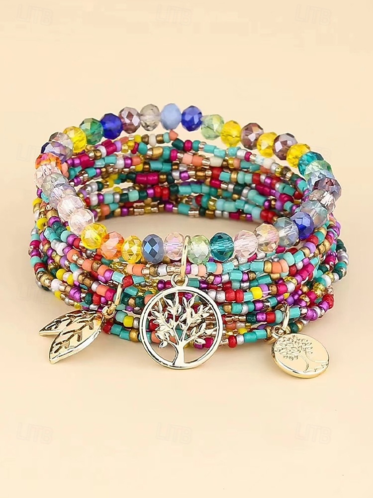 Women's Bohemian Tree of Life Beaded Bracelet – Alloy & Multi-Colored Beads, Perfect for Casual Wear & Beach Vacation Style 2026 - $9.99 –P6