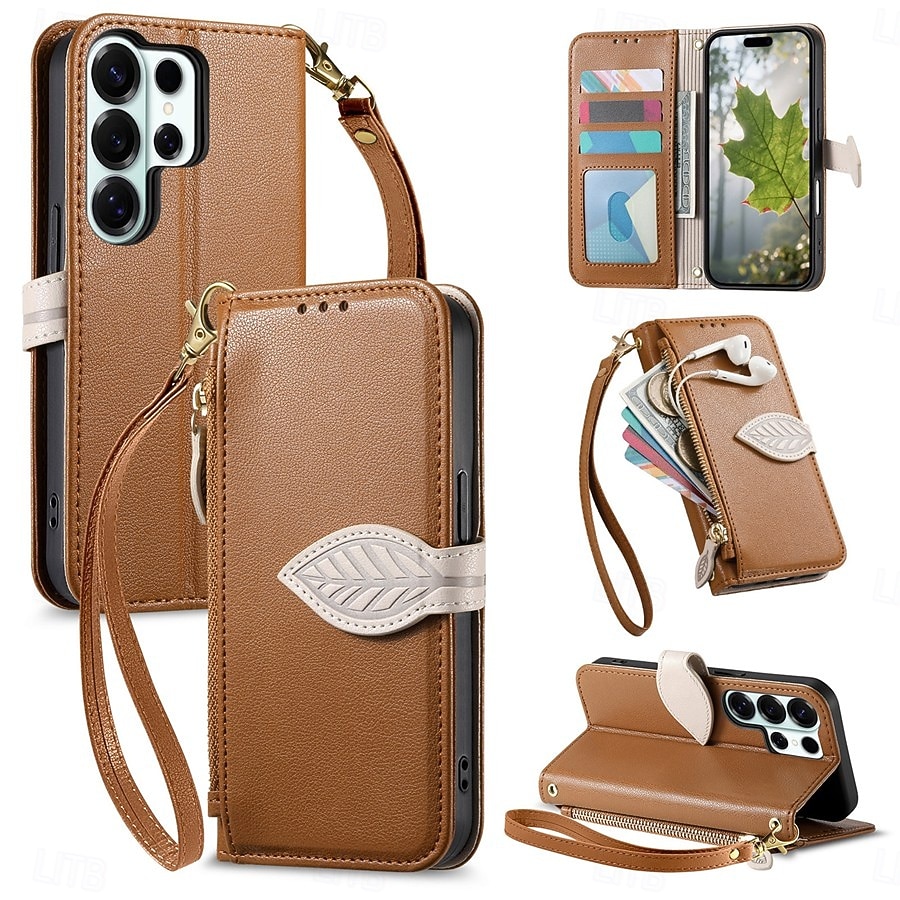 telefon Etui Til Samsung Galaxy S26 S26 Pluss S26 Ultra Lommebok-kortveske Flip deksel Glidelås med håndleddsstropp Støtte Kontor / Bedrift TPU PU lær 2026 - $17.99 –P1