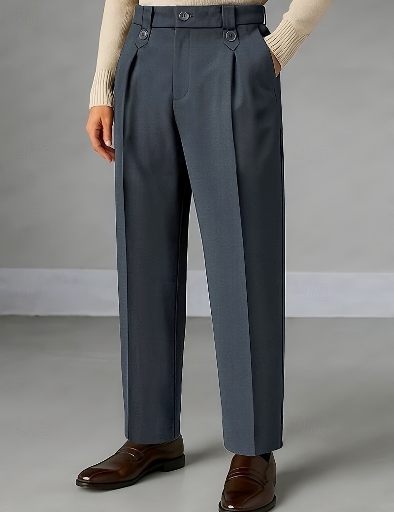Men's Trousers Dress Pants Pocket Buttons Plain Comfort Breathable Full Length Outdoor Streetwear Business Vacation Fashion Black Navy Blue Inelastic 2026 - $31.99 –P1