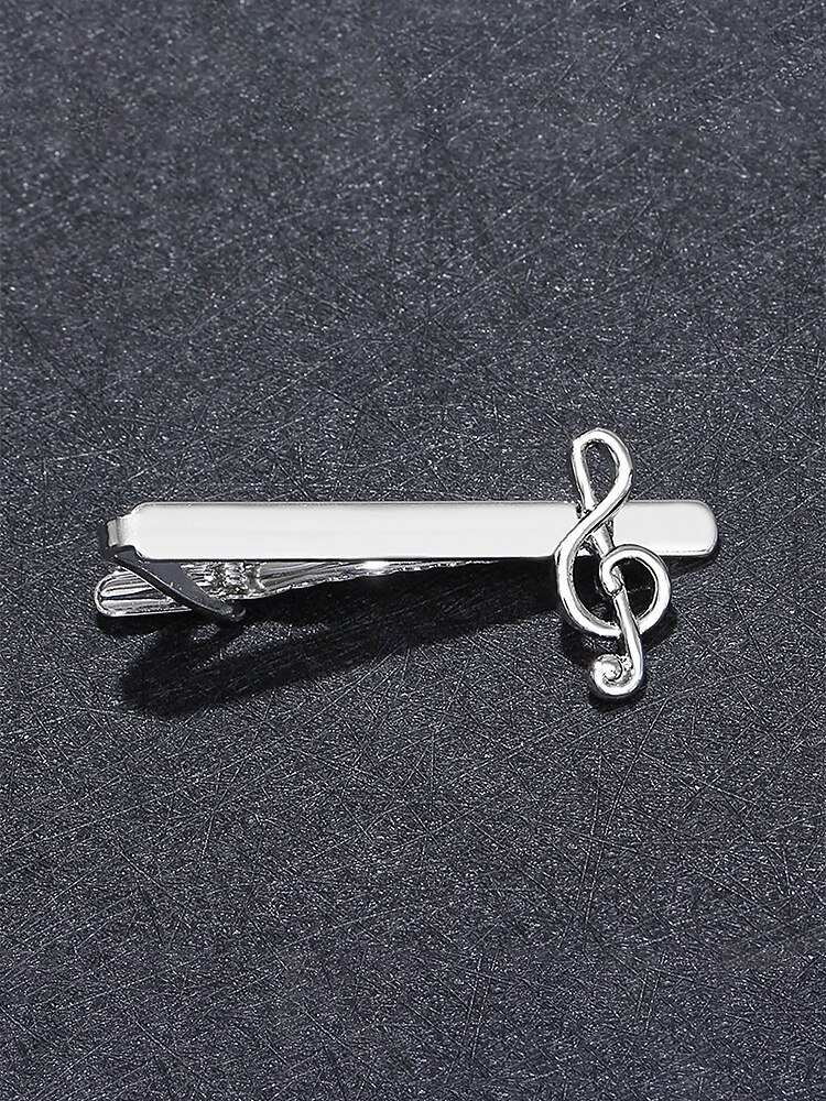 Prendedor de gravata masculino em liga metálica com formato de nota musical, acessório elegante e formal para casamentos, festas e trajes de negócios, design sofisticado em prata. de 2026 por $7.99 –P5