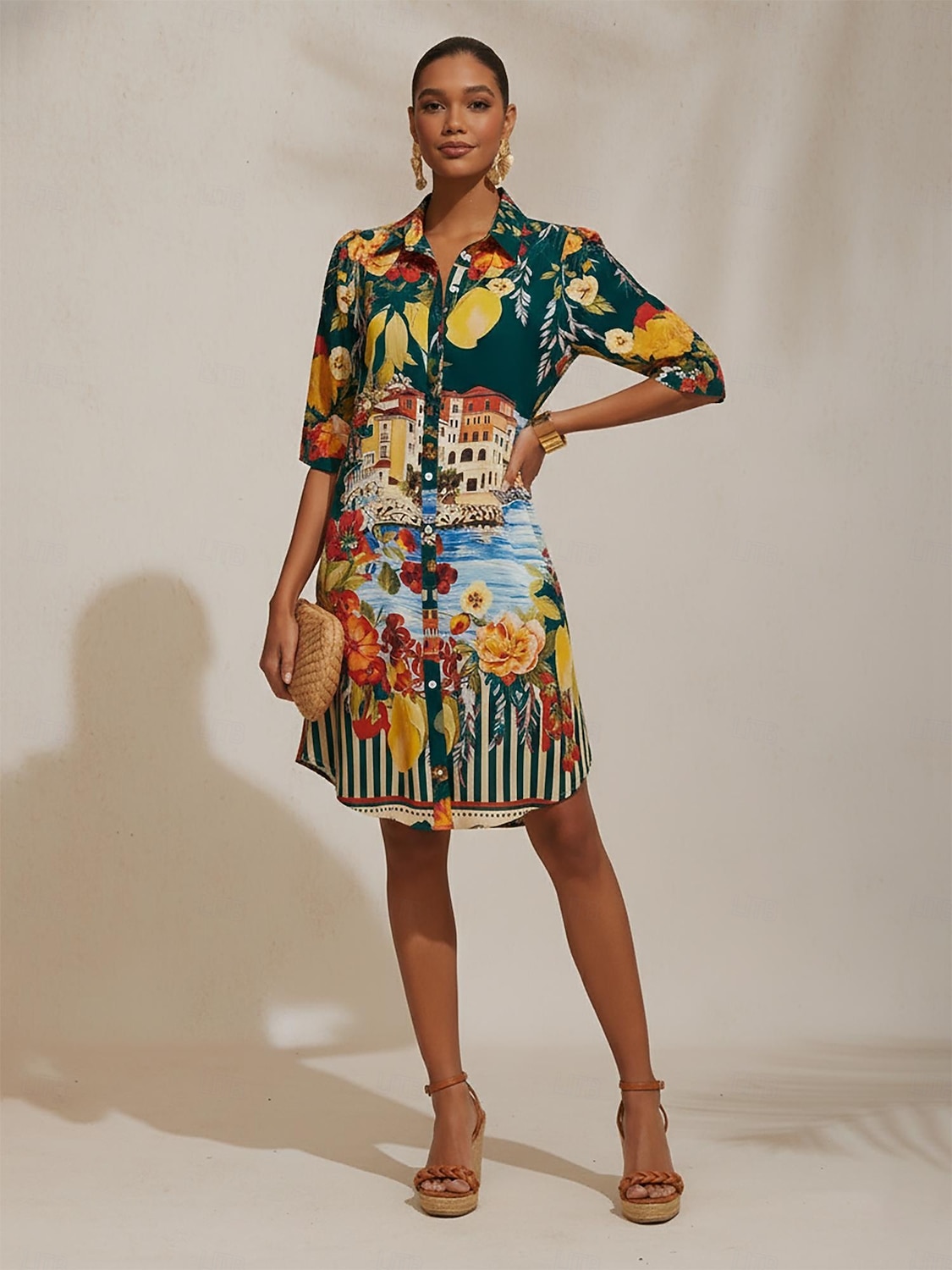 santorinin kesäinen silkkinen luonnonkaunis kukkakuvioinen paitamekko 2026 - AU $137.18 –P4