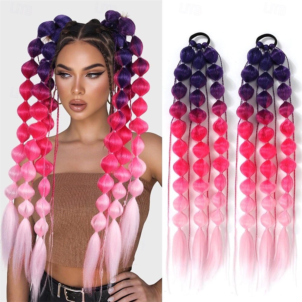 2 pezzi di extension per coda di cavallo sintetiche colorate a forma di bolla, extension per capelli intrecciati leggeri da 24 pollici, accessori per festival rave per ragazze, giornata dei capelli del 2026 a $34.99 –P1