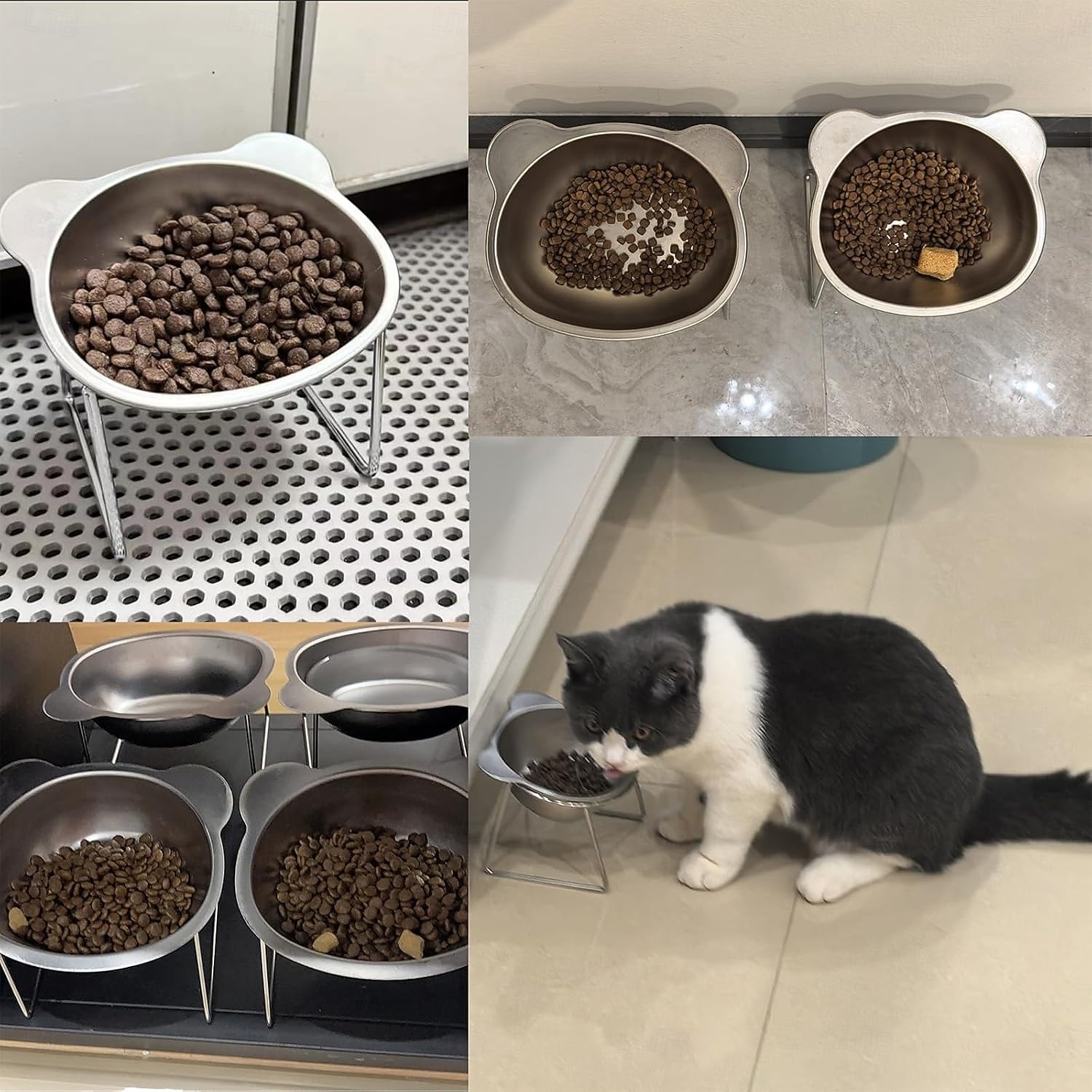 Upphöjda kattskålar i rostfritt stål med metallställ, halkfri bas, 15 grader lutande, upphöjda husdjursskålar, dubbelskålsdesign, mat- och vattenskål för katter, kattunge, liten hund 2026 - $24.99 –P3