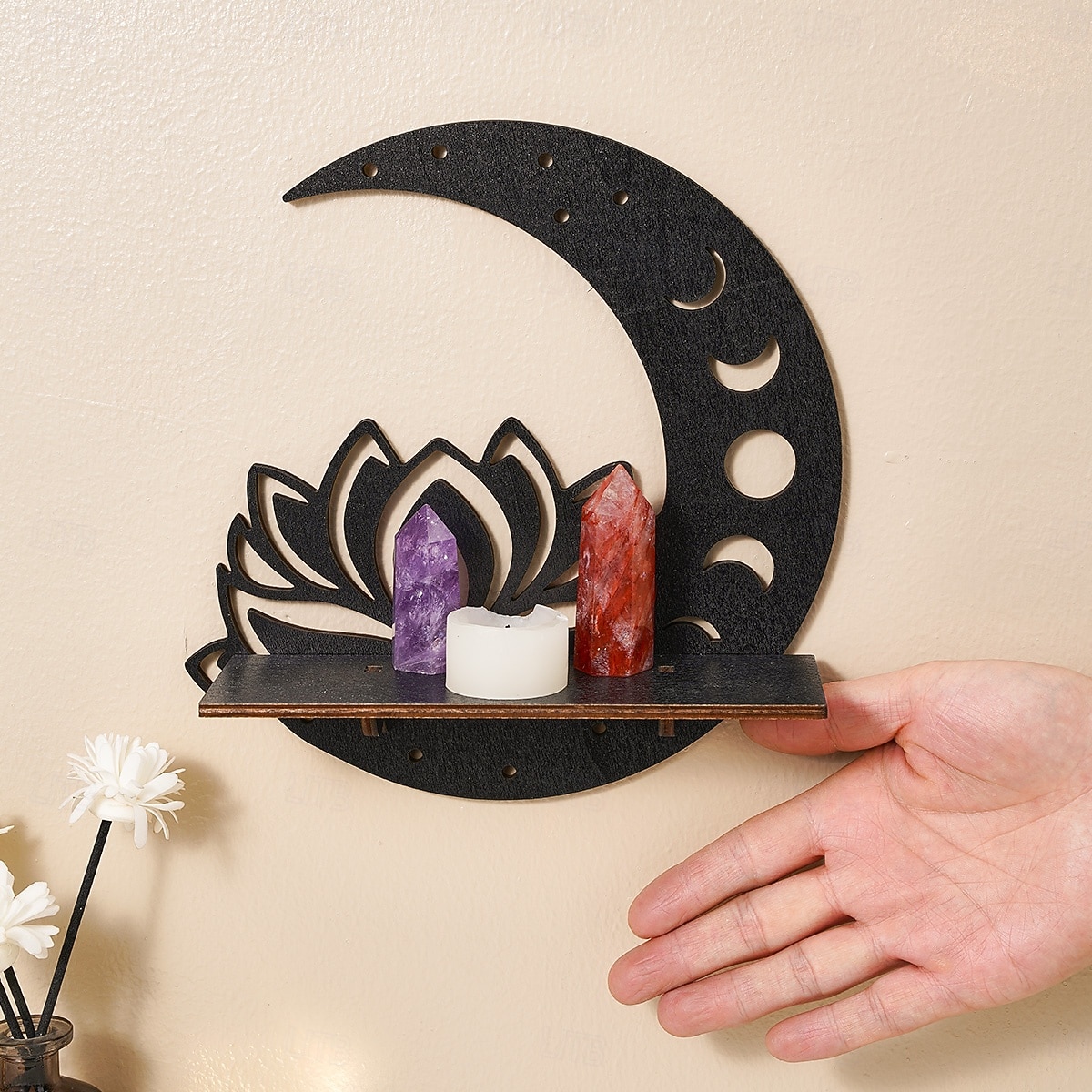 Prateleira decorativa de madeira em formato de lótus vazado, para montagem DIY, prateleira flutuante, ideal para decoração de parede em quartos, despensas e para guardar pequenos objetos. de 2026 por $17.49 –P12