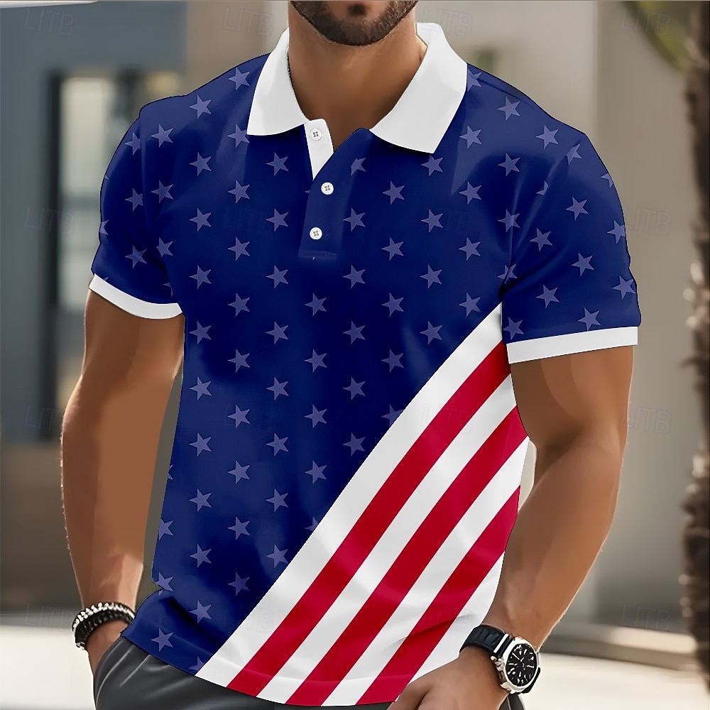 4 luglio 2026 250° Per uomo Bandiera Americana Polo Manica Corta Magliette polo Camicie con Colletto Casual Athleisure Bottoni Primavera & Estate Blu Blu 1 del 2026 a $22.99 –P1
