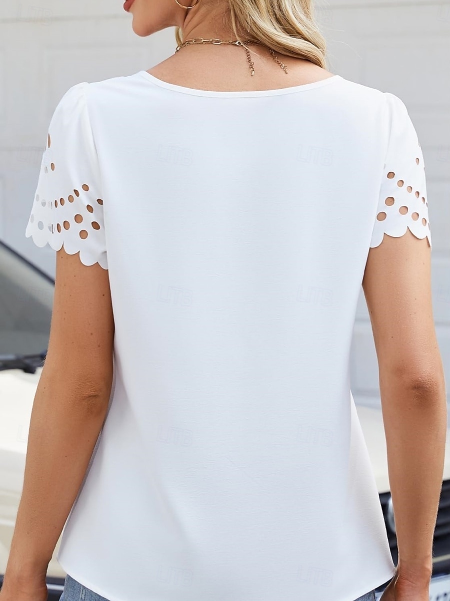 Γυναικεία Μπλουζάκι Μπλουζάκι μπλουζάκι Μικρή Οπή Σκέτο Μοντέρνα Στυλάτο Κλασσικό Κοντομάνικο Στρογγυλή Ψηλή Λαιμόκοψη Κανονικά μπλουζάκια Καθημερινά Εξόδου Σαββατοκύριακο 2026 - $24.99 –P7