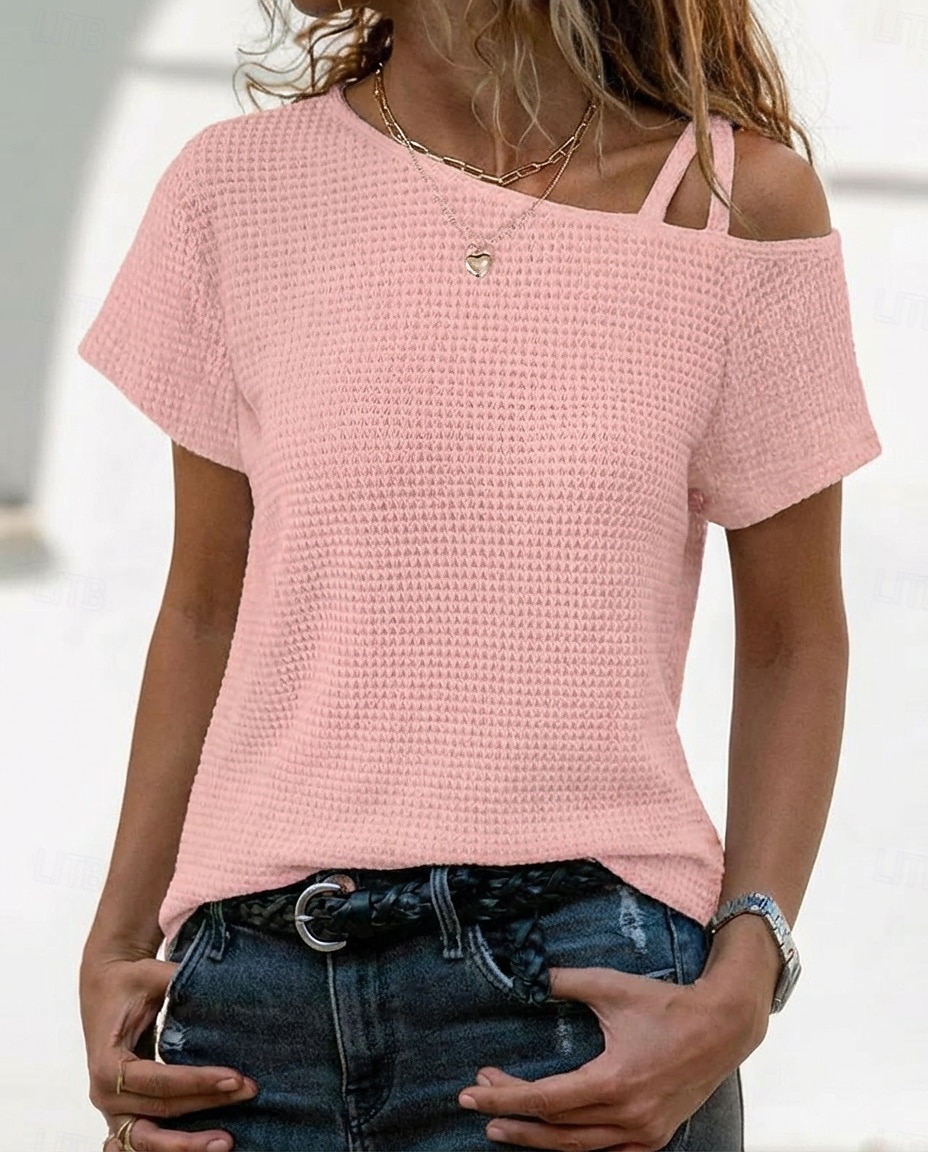Mujer Camiseta Vintage Elegante Manga Corta Asimétrico Tops regulares Diario Noche Negro Blanco Rosa Verde Ejército Caqui Verano Primavera 2026 - $25.99 –P3