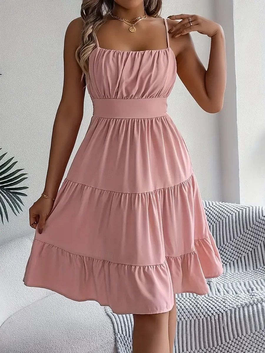Women's Knee Length Dress Sundress Casual Dress Slip Dress Elegant Fashion Modern Outdoor Vacation Going out Regular Fit Plain Sleeveless Straps Black Yellow Pink Purple Summer Spring 2026 - $26.99 –P9