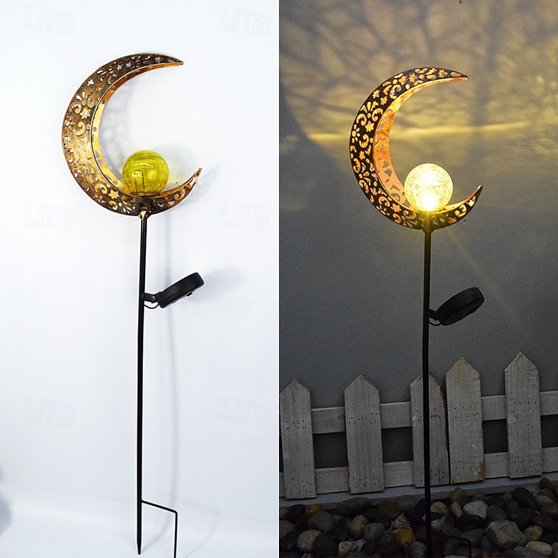 lampes solaires de jardin décoratives d'extérieur, soleil &Lampe à piquer en métal avec globe en verre craquelé effet lune, lumière LED blanc chaud étanche, décoration pour allée, pelouse, terrasse, de 2026 ? $25.99 –P5