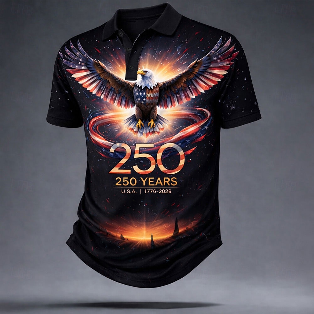 4th of July 2026 250th Men's American US Flag Polo Shirts Short Sleeve Polo Shirts Lapel Casual Athleisure Daily Wear Festival Outfit 3D Print Buttons Summer Spring Blue Red Gray 2026 - $21.99 –P2