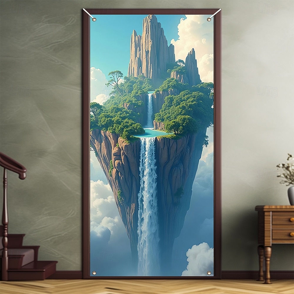 fantazie strom života plovoucí ostrov vodopád a mraky surrealistická krajina dveře banner zeď gobelín přední dveře dekorace domov vchod dekor venkovní vnitřní 2026 - $17.99 –P8