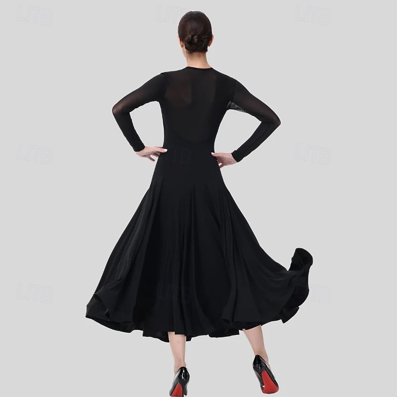 Ballroom Dance Dress Rhinestone Pleats Pure Color Women's Party Training Performance Long Sleeve High Spandex Polyester 2026 - $221.19 –P4