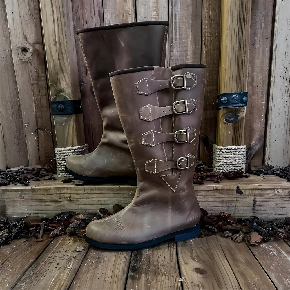 Retro Vintage Medieval Renaissance Boots Warrior Knight Ritter Ranger Buckle Fancy Dress Men's Halloween Carnival Event / Party Masquerade LARP Adults' Shoes 2026 - $74.99 –P1